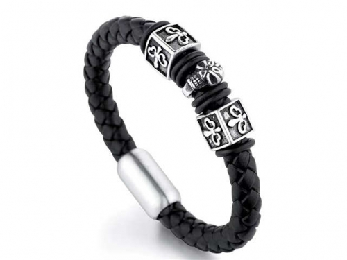 BC Jewelry Wholesale Leather Bracelet Stainless Steel And Leather Bracelet Jewelry NO.#SJ54B0118