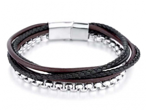 BC Jewelry Wholesale Leather Bracelet Stainless Steel And Leather Bracelet Jewelry NO.#SJ54B0197