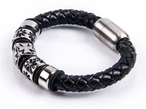 BC Jewelry Wholesale Leather Bracelet Stainless Steel And Leather Bracelet Jewelry NO.#SJ54B0225