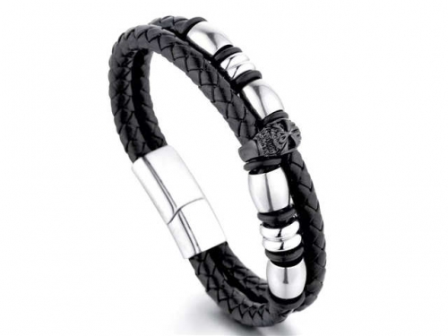 BC Jewelry Wholesale Leather Bracelet Stainless Steel And Leather Bracelet Jewelry NO.#SJ54B0183