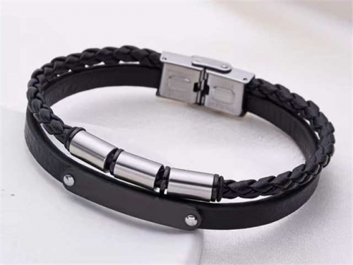 BC Jewelry Wholesale Leather Bracelet Stainless Steel And Leather Bracelet Jewelry SJ85B2856