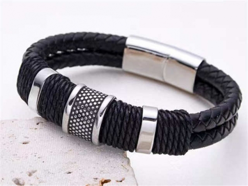 BC Jewelry Wholesale Leather Bracelet Stainless Steel And Leather Bracelet Jewelry SJ85B2905