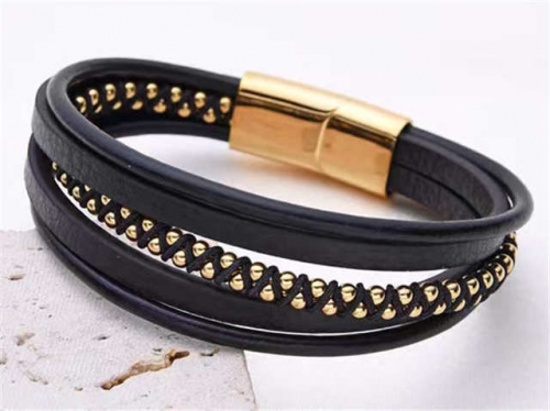 BC Jewelry Wholesale Leather Bracelet Stainless Steel And Leather Bracelet Jewelry SJ85B2910