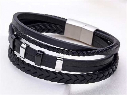 BC Jewelry Wholesale Leather Bracelet Stainless Steel And Leather Bracelet Jewelry SJ85B2838