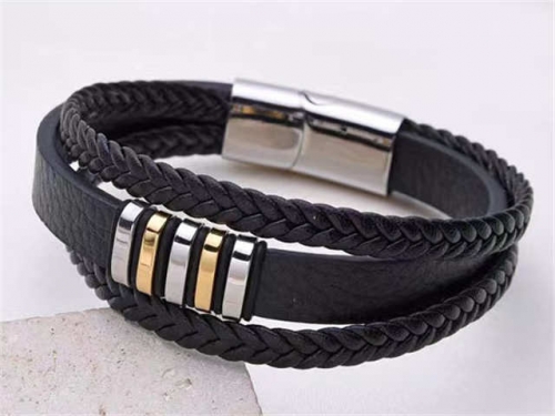 BC Jewelry Wholesale Leather Bracelet Stainless Steel And Leather Bracelet Jewelry SJ85B2828