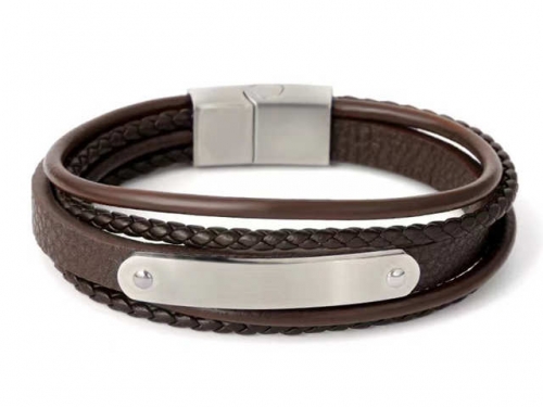 BC Jewelry Wholesale Leather Bracelet Stainless Steel And Leather Bracelet Jewelry SJ85B3010