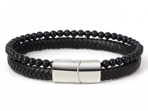 BC Jewelry Wholesale Leather Bracelet Stainless Steel And Leather Bracelet Jewelry SJ85B2974