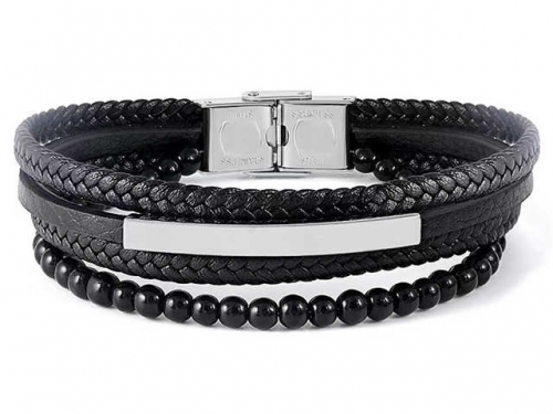 BC Jewelry Wholesale Leather Bracelet Stainless Steel And Leather Bracelet Jewelry SJ85B2940