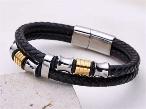 BC Jewelry Wholesale Leather Bracelet Stainless Steel And Leather Bracelet Jewelry SJ85B2888