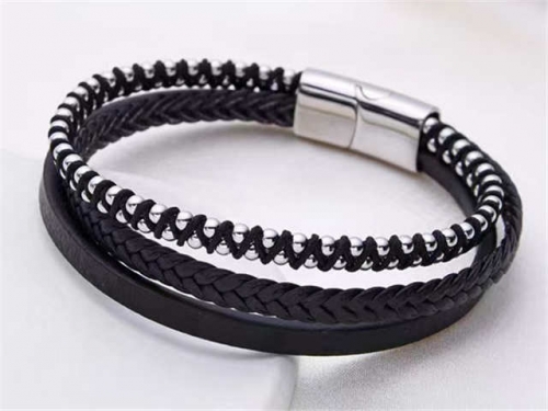 BC Jewelry Wholesale Leather Bracelet Stainless Steel And Leather Bracelet Jewelry SJ85B2915