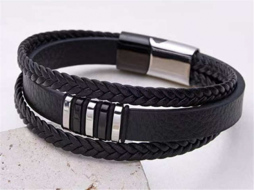 BC Jewelry Wholesale Leather Bracelet Stainless Steel And Leather Bracelet Jewelry SJ85B2829