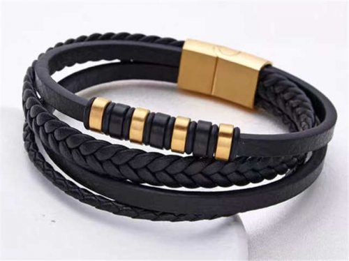 BC Jewelry Wholesale Leather Bracelet Stainless Steel And Leather Bracelet Jewelry SJ85B2845