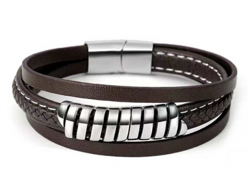 BC Jewelry Wholesale Leather Bracelet Stainless Steel And Leather Bracelet Jewelry SJ85B3021