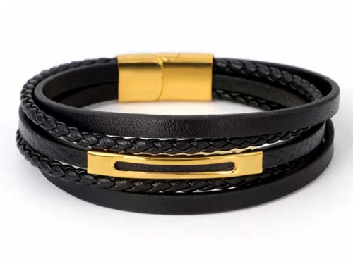 BC Jewelry Wholesale Leather Bracelet Stainless Steel And Leather Bracelet Jewelry SJ85B2993