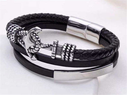 BC Jewelry Wholesale Leather Bracelet Stainless Steel And Leather Bracelet Jewelry SJ85B2840