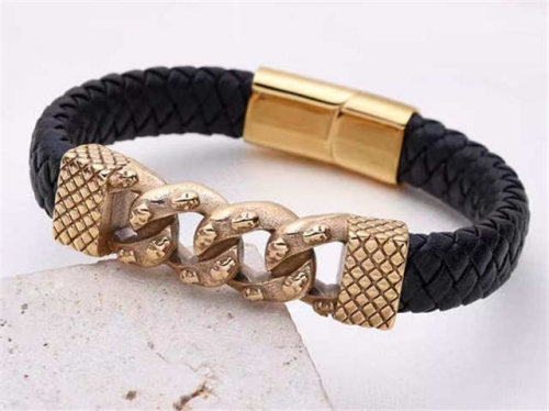 BC Jewelry Wholesale Leather Bracelet Stainless Steel And Leather Bracelet Jewelry SJ85B2919