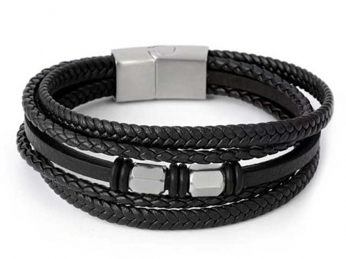 BC Jewelry Wholesale Leather Bracelet Stainless Steel And Leather Bracelet Jewelry SJ85B3038