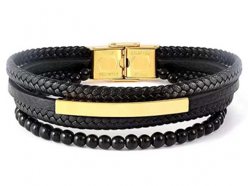 BC Jewelry Wholesale Leather Bracelet Stainless Steel And Leather Bracelet Jewelry SJ85B2942