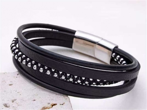 BC Jewelry Wholesale Leather Bracelet Stainless Steel And Leather Bracelet Jewelry SJ85B2909