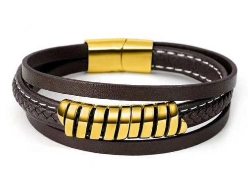 BC Jewelry Wholesale Leather Bracelet Stainless Steel And Leather Bracelet Jewelry SJ85B3023