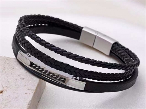 BC Jewelry Wholesale Leather Bracelet Stainless Steel And Leather Bracelet Jewelry SJ85B2927