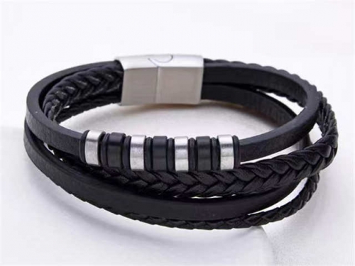 BC Jewelry Wholesale Leather Bracelet Stainless Steel And Leather Bracelet Jewelry SJ85B2843