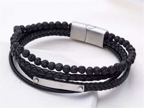 BC Jewelry Wholesale Leather Bracelet Stainless Steel And Leather Bracelet Jewelry SJ85B2849