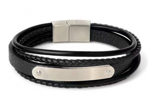 BC Jewelry Wholesale Leather Bracelet Stainless Steel And Leather Bracelet Jewelry SJ85B3011