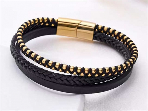 BC Jewelry Wholesale Leather Bracelet Stainless Steel And Leather Bracelet Jewelry SJ85B2916