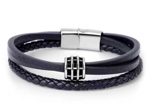 BC Jewelry Wholesale Leather Bracelet Stainless Steel And Leather Bracelet Jewelry SJ85B3041