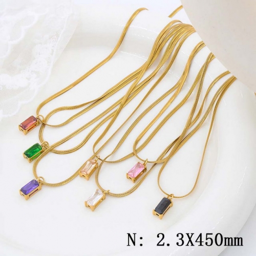 Stainless Steel Necklace Colorful Square Zircon Pendant Necklace Steel Titanium Chain Women'S Exquisite Necklace