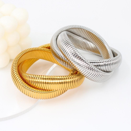 European And American Fashion Stainless Steel Elastic Bracelet Stainless Steel Double Layer Bracelet 18K Gold Jewelry SJ145BYS633