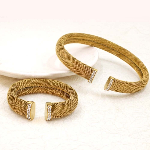 Stainless Steel 18K Gold Mesh Choker Bracelet Women'S Zircon Bracelet Open Neck Collar Bracelet Retro Jewelry SJ145NYS810