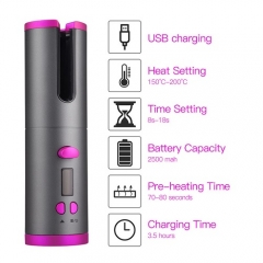 USB Rechargeable Power Bank Cordless Automatic Hair Curler