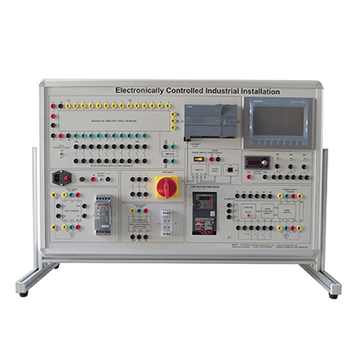 Instalação industrial controlada eletronicamente (PLC S7-1200 + tela sensível ao toque HMI) Equipamento de treinamento profissional Equipamento de treinamento de engenharia elétrica