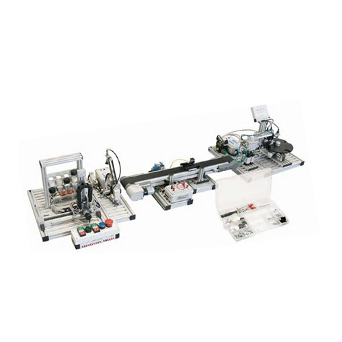 Sistema de almacenamiento múltiple con estación de prueba de piezas sobre mesa de indexación giratoria y transportador Equipo didáctico Equipo de entrenamiento en mecatrónica