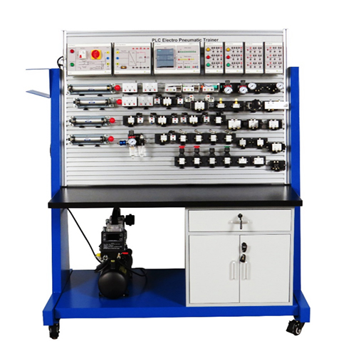 Equipamento didático para treinamento eletropneumático com CLP, equipamento para educação profissional, equipamento para treinamento em mecatrônica.