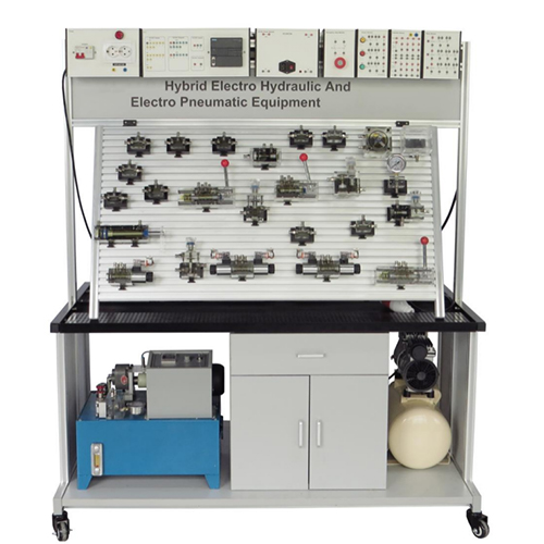 Equipamentos híbridos eletro-hidráulicos e eletropneumáticos, equipamentos didáticos, equipamentos para formação profissional, equipamentos para formação em mecânica.