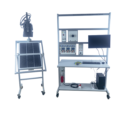 Bancada didática móvel para estudo de sistemas fotovoltaicos, equipamento didático, equipamento para formação profissional, equipamento para formação em energias renováveis.