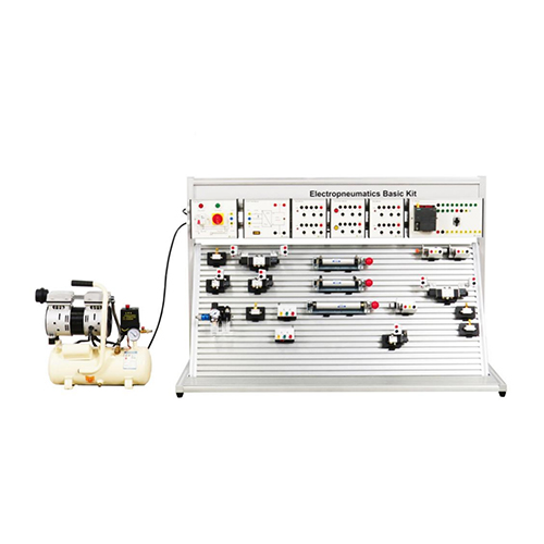 Kit básico de eletropneumática, equipamento didático, equipamento para formação profissional, equipamento para formação em mecatrônica.