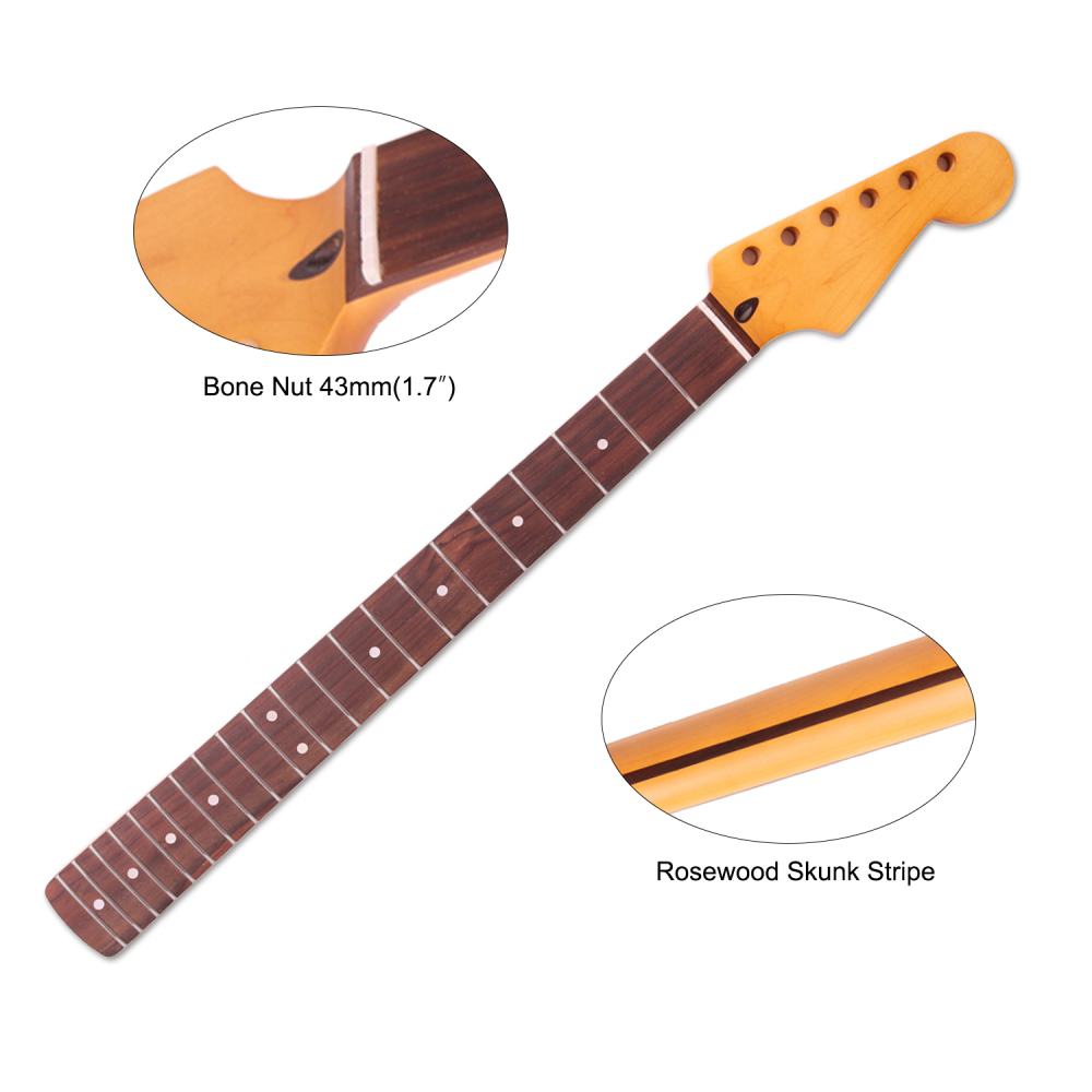 Stratocaster Guitar Rosewood Fretboard Neck Maple Neck 9.5" Radius 10 mm Holes 21 Frets Gloss Finish
