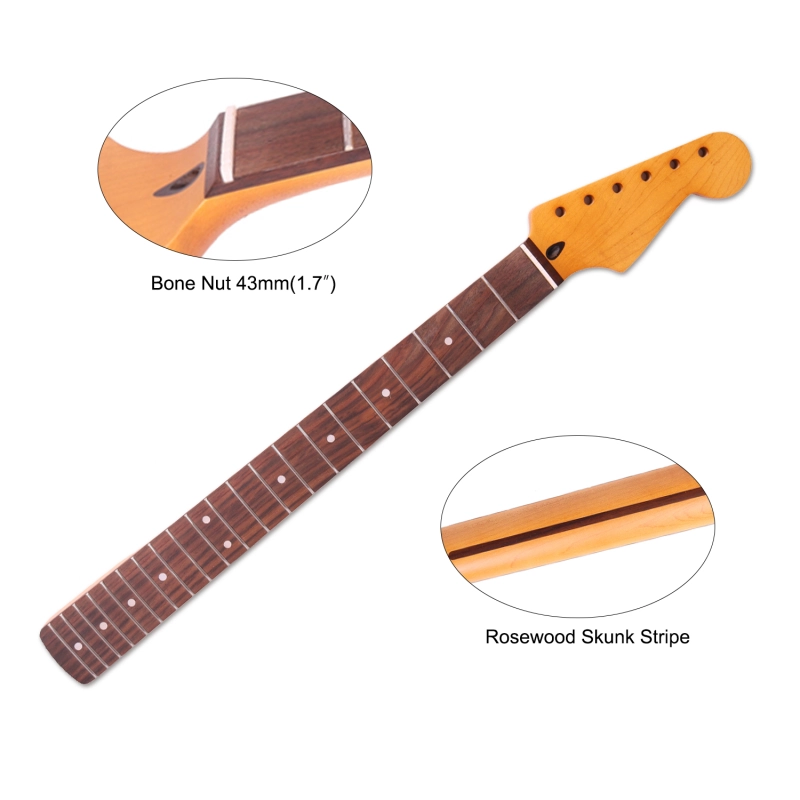 Stratocaster Guitar Neck Rosewood Fretboard Maple Neck 9.5" Radius 8 mm Holes 21 Frets Satin Finish