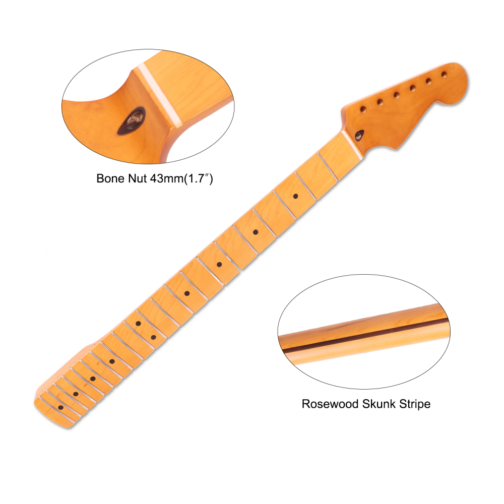 Stratocaster Guitar Neck Maple Neck 9.5" Radius 8 mm Holes 21 Frets Satin Finish