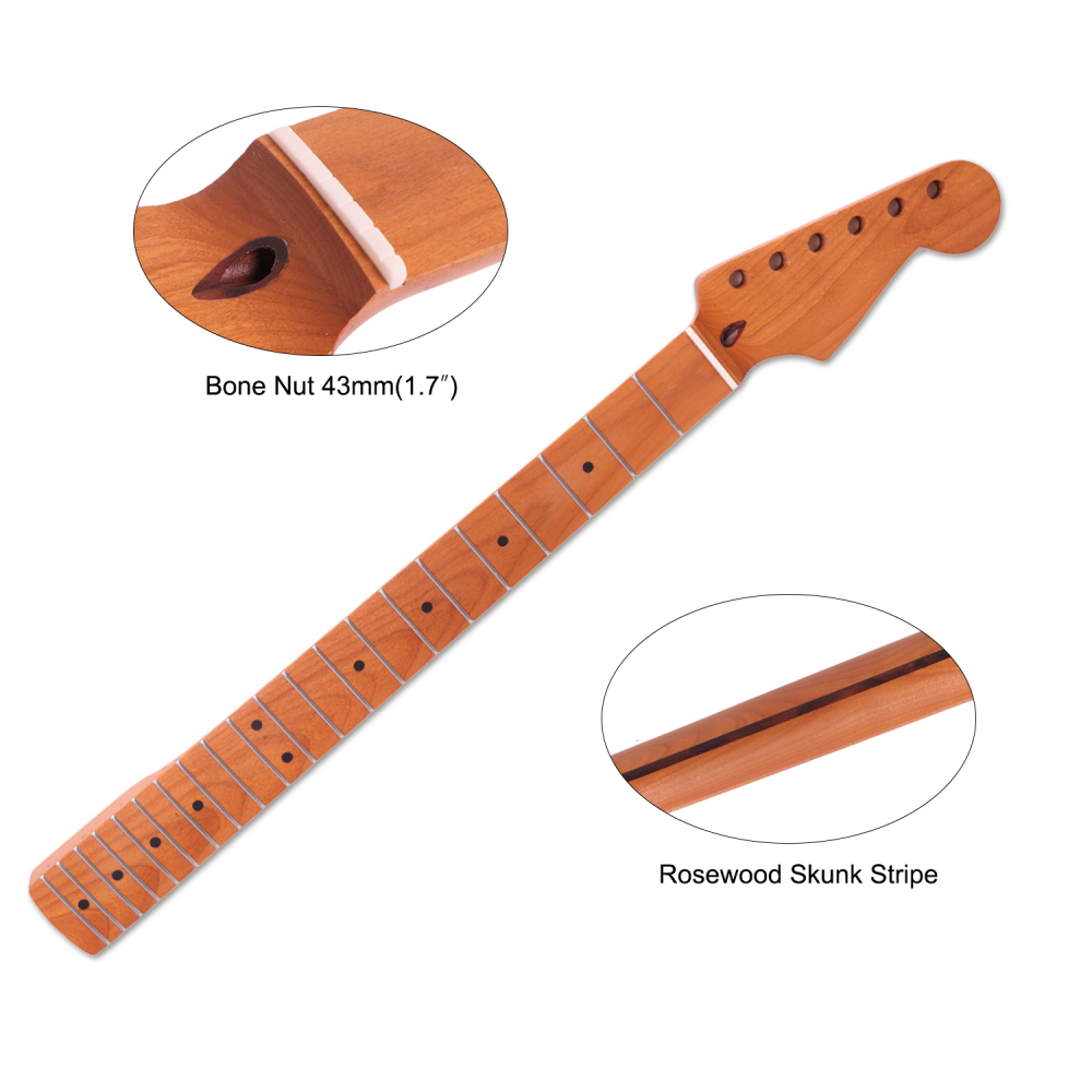 Stratocaster Guitar Neck Roasted Maple Neck 9.5" Radius 10 mm Holes 21 Frets Satin Finish