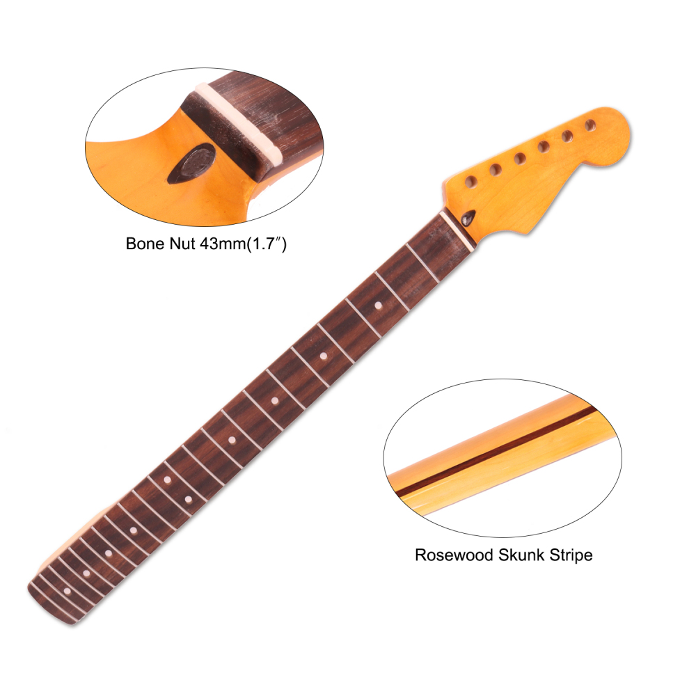 Stratocaster Guitar Neck Rosewood Fretboard Maple Neck 9.5" Radius 10 mm Holes 22 Frets Gloss Finish