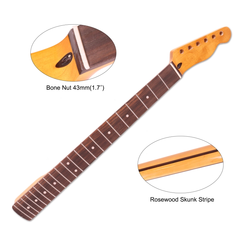 Telecaster Guitar Neck Rosewood Fretboard Maple Neck 9.5" Radius 10 mm Holes 22 Frets Gloss Finish