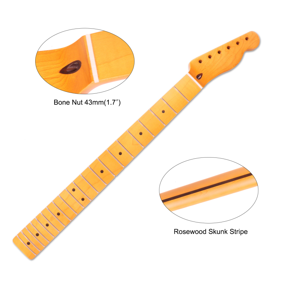 Telecaster Guitar Neck Maple Neck 9.5" Radius 8 mm Holes 21 Frets Satin Finish Guitar Neck