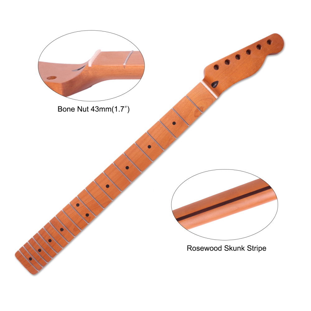 Telecaster Guitar Neck Roasted Maple Neck 9.5" Radius 10 mm Holes 21 Frets Satin Finish