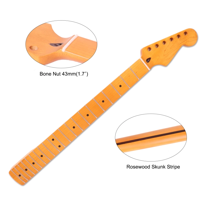 Stratocaster Guitar Neck Maple Neck 9.5" Radius 10 mm Holes 21 Frets Satin Finish