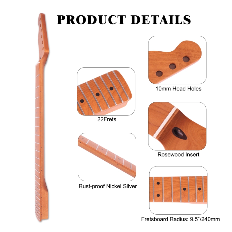 Telecaster Guitar Neck Roasted Maple Neck 9.5" Radius 10 mm Holes 22 Frets Satin Finish